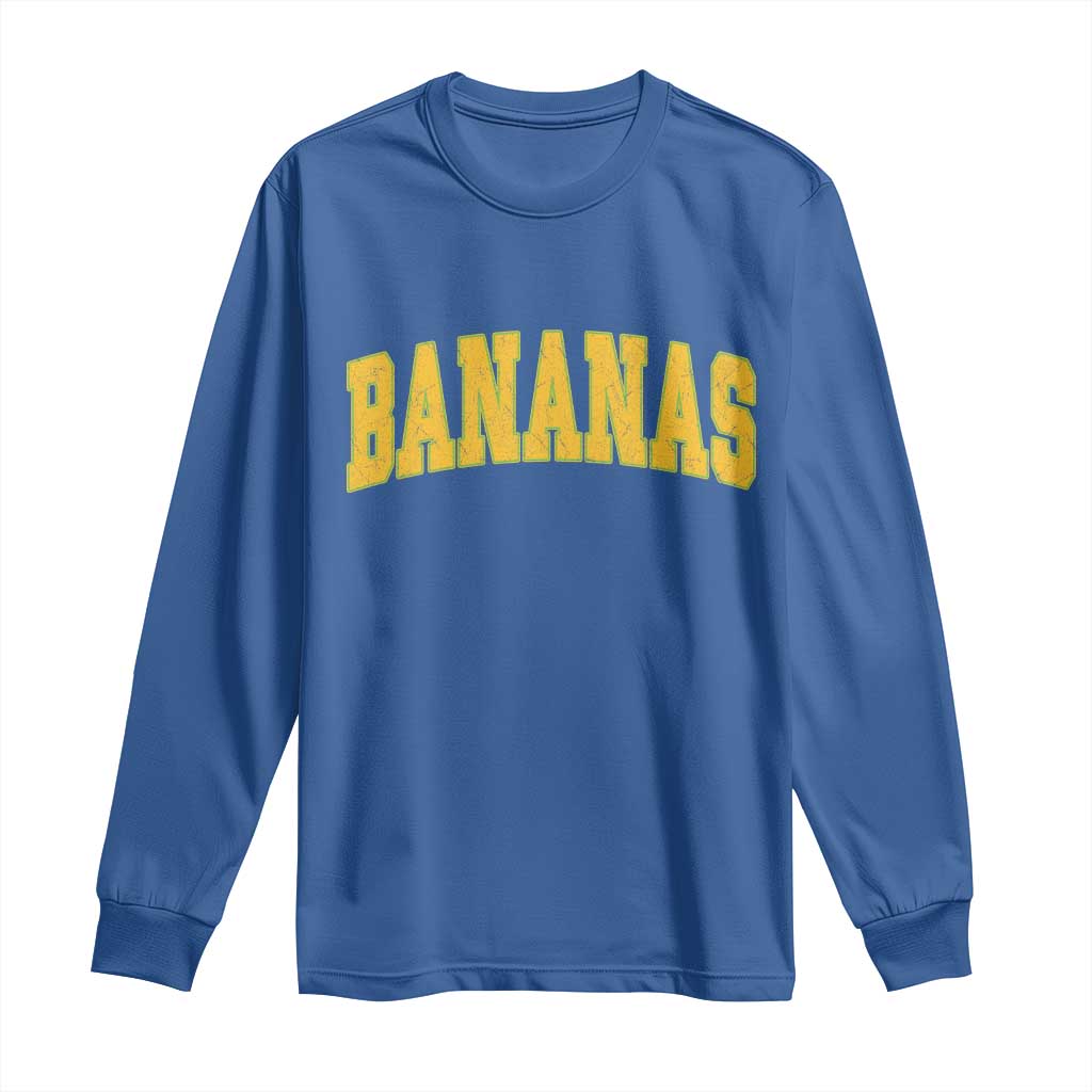 Funny Retro Bananas Long Sleeve Shirt Vintage Banana Gifts Yellow Varsity - Wonder Print Shop