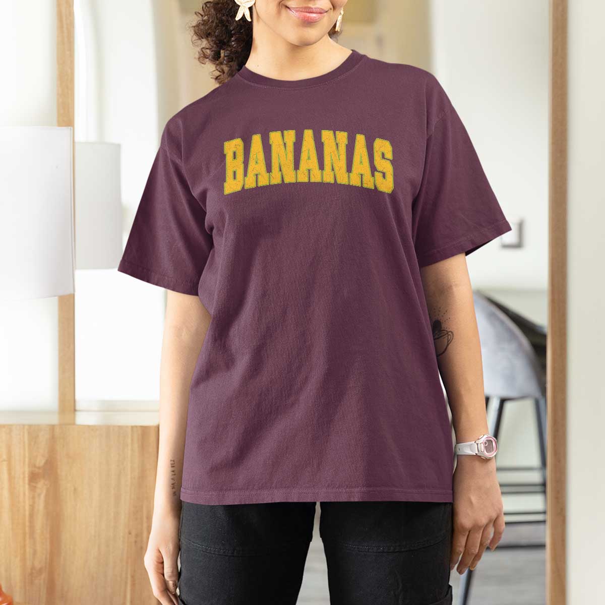 Funny Retro Bananas T Shirt For Women Vintage Banana Gifts Yellow Varsity - Wonder Print Shop