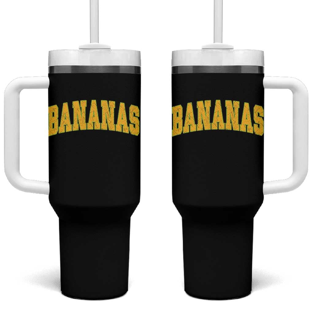 Funny Retro Bananas Tumbler With Handle Vintage Banana Gifts Yellow Varsity - Wonder Print Shop