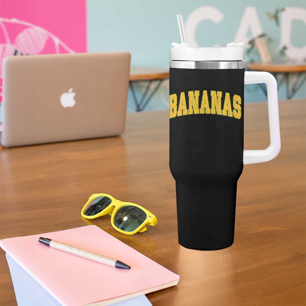 Funny Retro Bananas Tumbler With Handle Vintage Banana Gifts Yellow Varsity - Wonder Print Shop