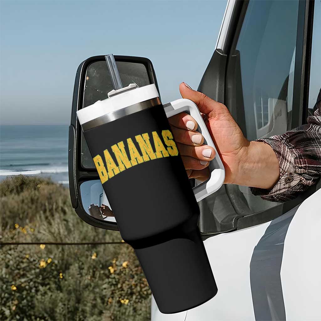 Funny Retro Bananas Tumbler With Handle Vintage Banana Gifts Yellow Varsity - Wonder Print Shop