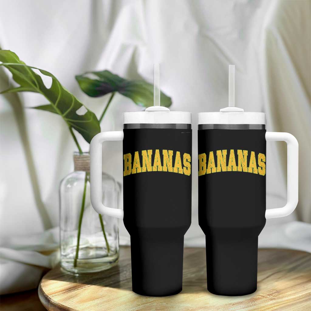Funny Retro Bananas Tumbler With Handle Vintage Banana Gifts Yellow Varsity - Wonder Print Shop