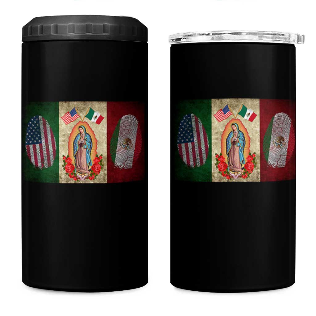 Mexico Flag 4 in 1 Can Cooler Tumbler Virgin Mary Mexican American Patriotic Mexican Roots - Wonder Print Shop