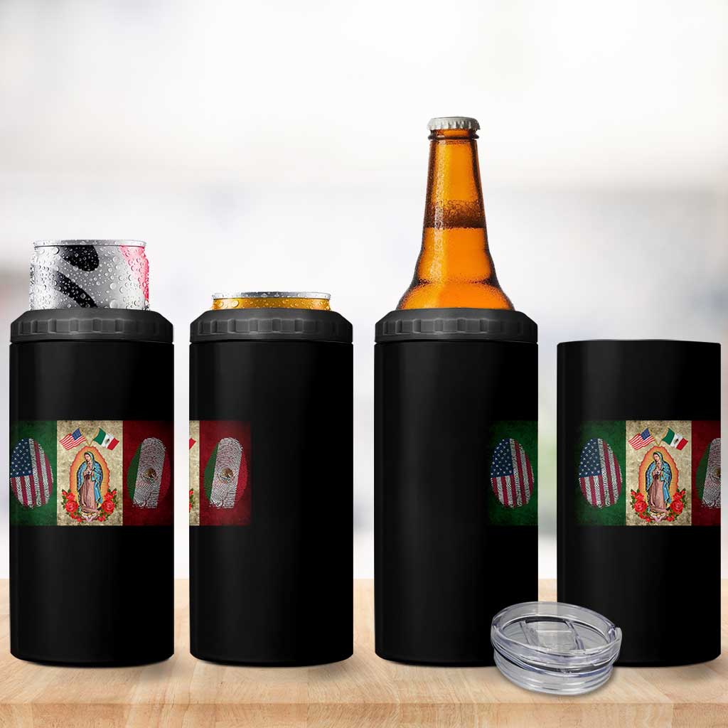 Mexico Flag 4 in 1 Can Cooler Tumbler Virgin Mary Mexican American Patriotic Mexican Roots - Wonder Print Shop