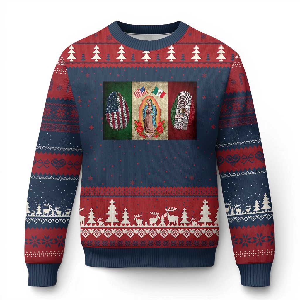 Mexico Flag Ugly Christmas Sweater Virgin Mary Mexican American Patriotic Mexican Roots - Wonder Print Shop
