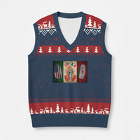 Mexico Flag V-Neck Knit Sweater Vest Virgin Mary Mexican American Patriotic Mexican Roots - Wonder Print Shop