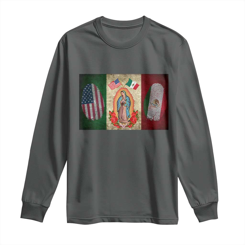 Mexico Flag Long Sleeve Shirt Virgin Mary Mexican American Patriotic Mexican Roots - Wonder Print Shop