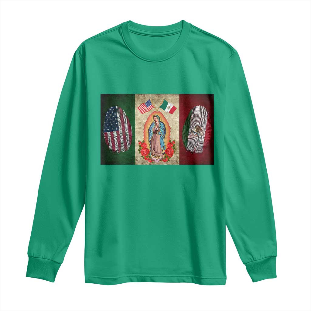 Mexico Flag Long Sleeve Shirt Virgin Mary Mexican American Patriotic Mexican Roots - Wonder Print Shop