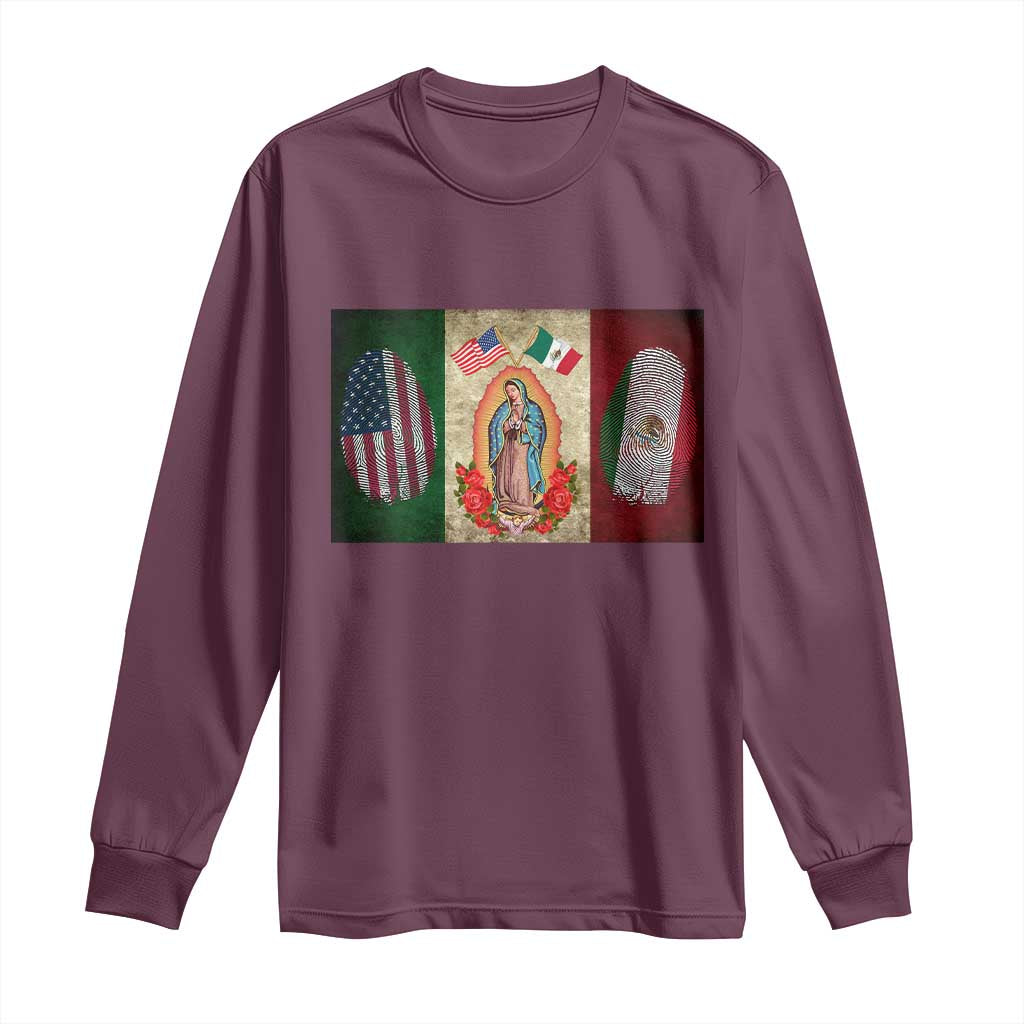Mexico Flag Long Sleeve Shirt Virgin Mary Mexican American Patriotic Mexican Roots - Wonder Print Shop