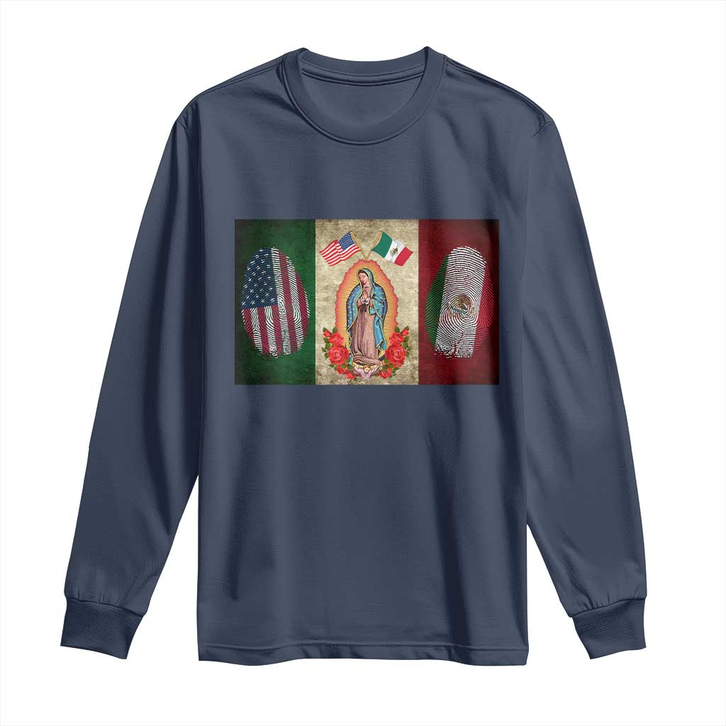 Mexico Flag Long Sleeve Shirt Virgin Mary Mexican American Patriotic Mexican Roots - Wonder Print Shop