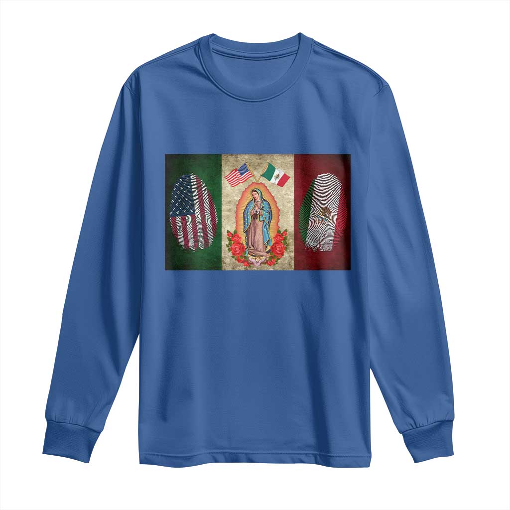 Mexico Flag Long Sleeve Shirt Virgin Mary Mexican American Patriotic Mexican Roots - Wonder Print Shop