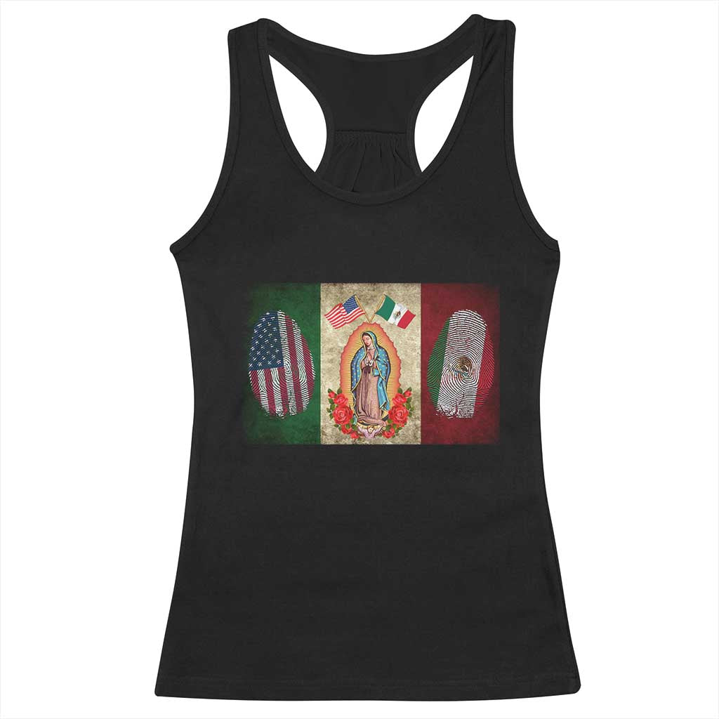 Mexico Flag Racerback Tank Top Virgin Mary Mexican American Patriotic Mexican Roots - Wonder Print Shop
