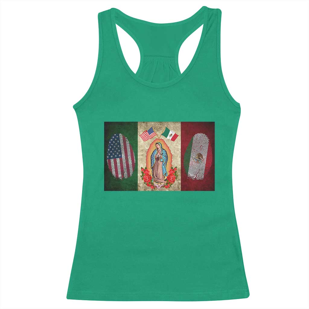 Mexico Flag Racerback Tank Top Virgin Mary Mexican American Patriotic Mexican Roots - Wonder Print Shop
