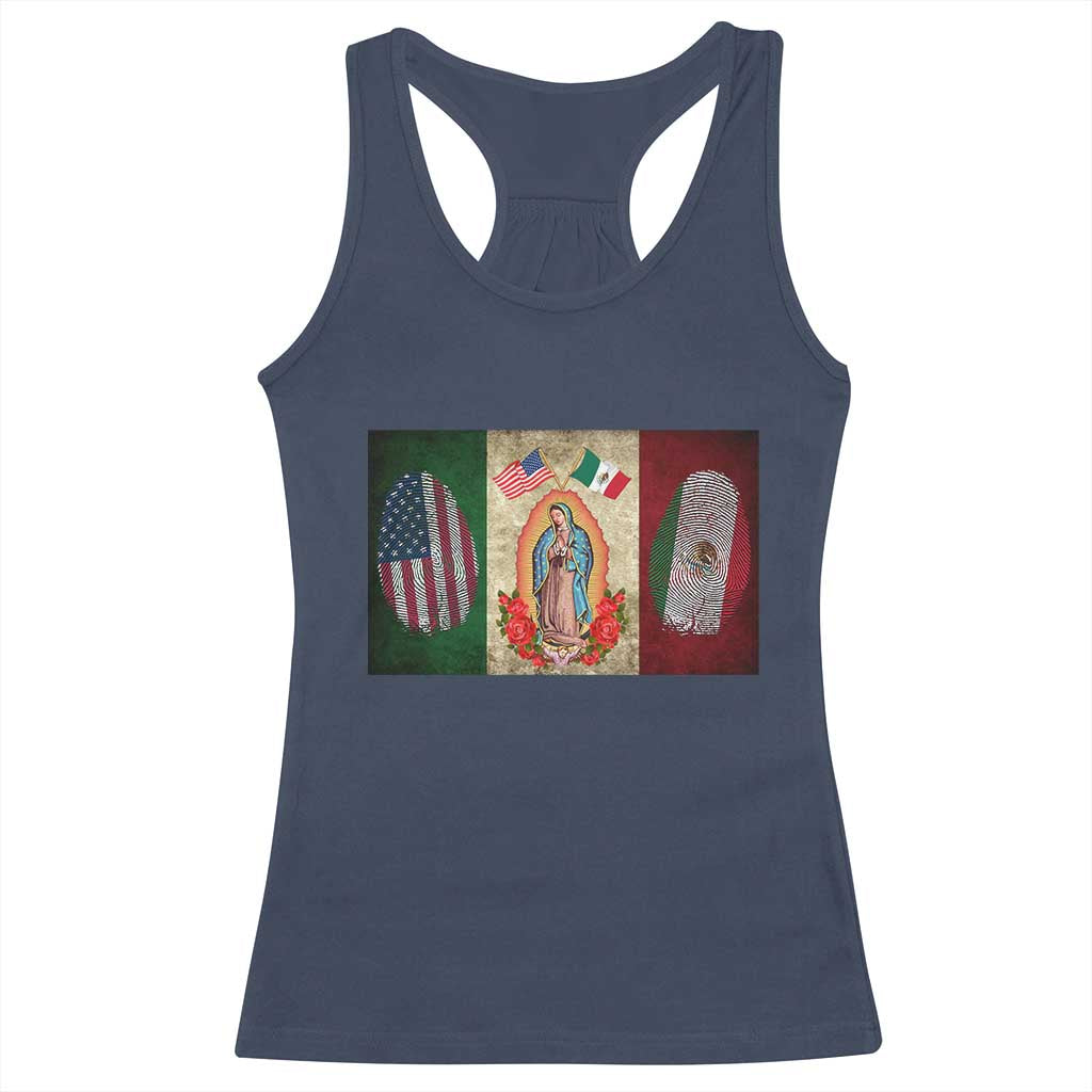 Mexico Flag Racerback Tank Top Virgin Mary Mexican American Patriotic Mexican Roots - Wonder Print Shop