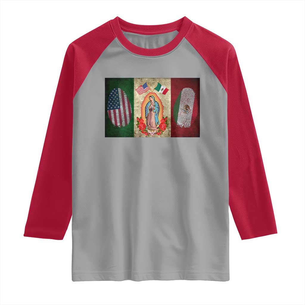 Mexico Flag Raglan Shirt Virgin Mary Mexican American Patriotic Mexican Roots - Wonder Print Shop