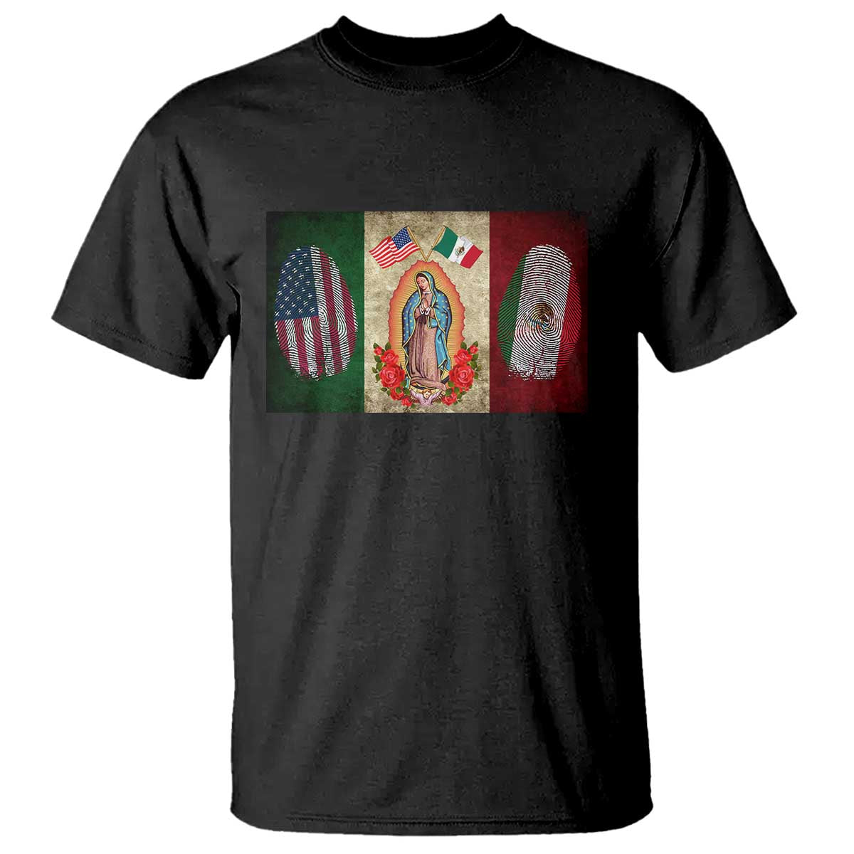 Mexico Flag T Shirt Virgin Mary Mexican American Patriotic Mexican Roots - Wonder Print Shop