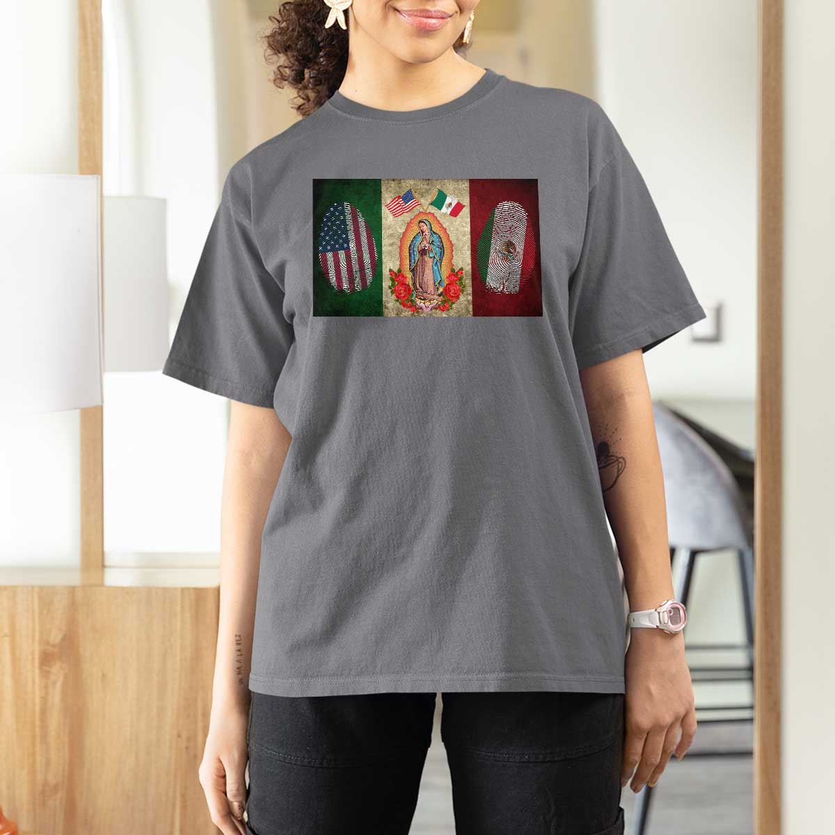 Mexico Flag T Shirt For Women Virgin Mary Mexican American Patriotic Mexican Roots - Wonder Print Shop