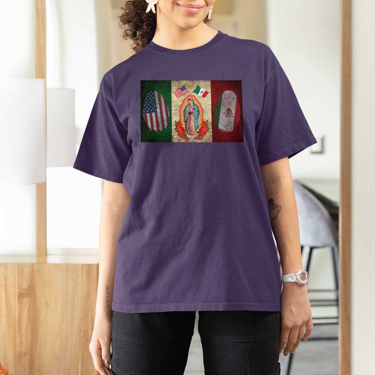 Mexico Flag T Shirt For Women Virgin Mary Mexican American Patriotic Mexican Roots - Wonder Print Shop