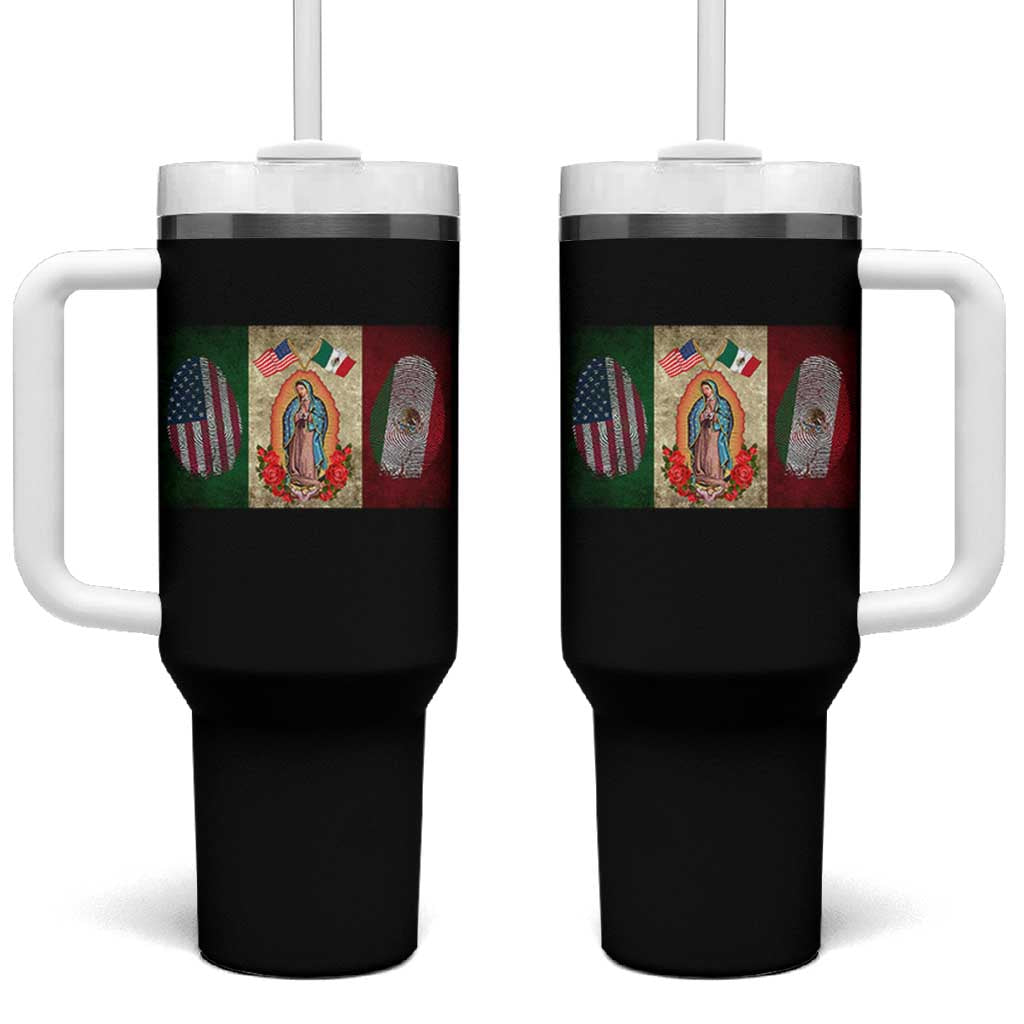 Mexico Flag Tumbler With Handle Virgin Mary Mexican American Patriotic Mexican Roots - Wonder Print Shop