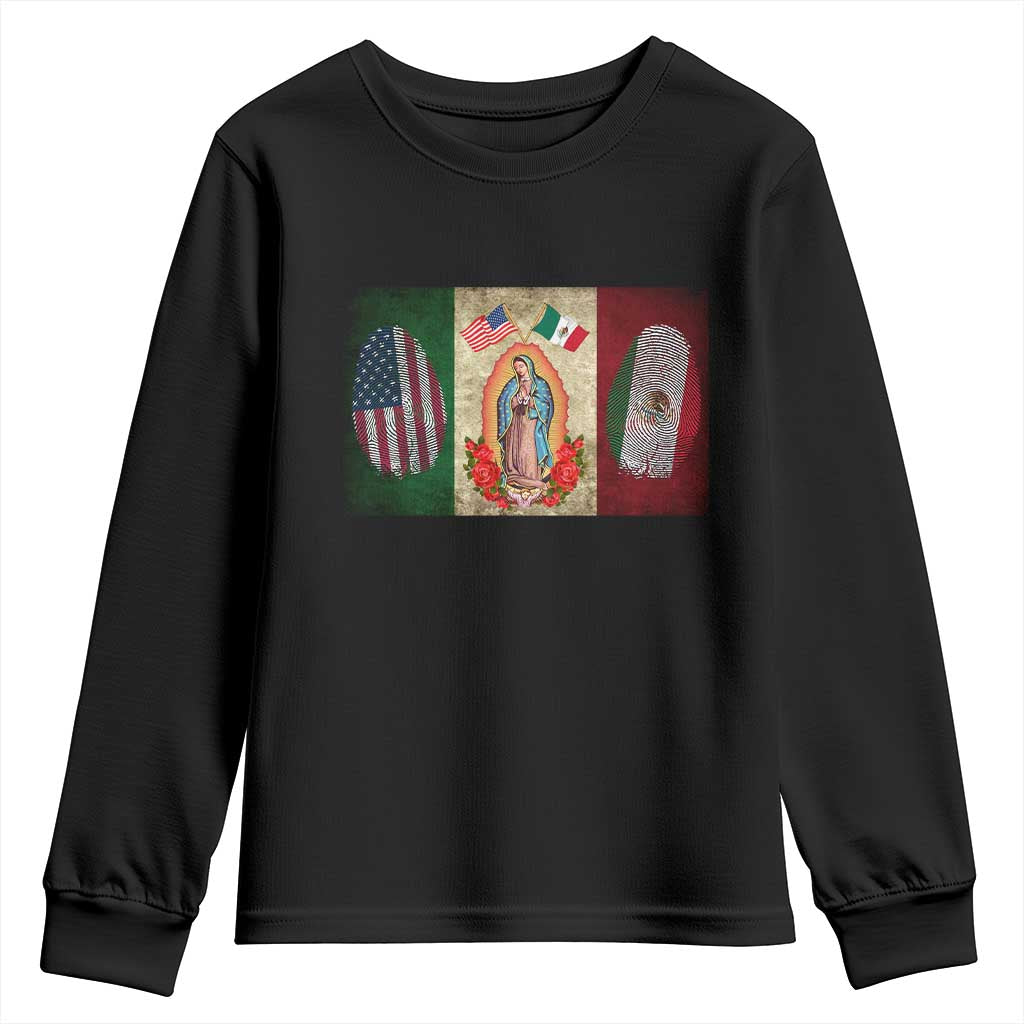 Mexico Flag Youth Sweatshirt Virgin Mary Mexican American Patriotic Mexican Roots - Wonder Print Shop