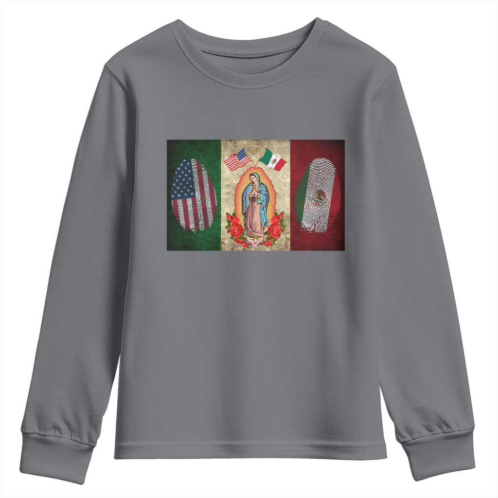 Mexico Flag Youth Sweatshirt Virgin Mary Mexican American Patriotic Mexican Roots - Wonder Print Shop