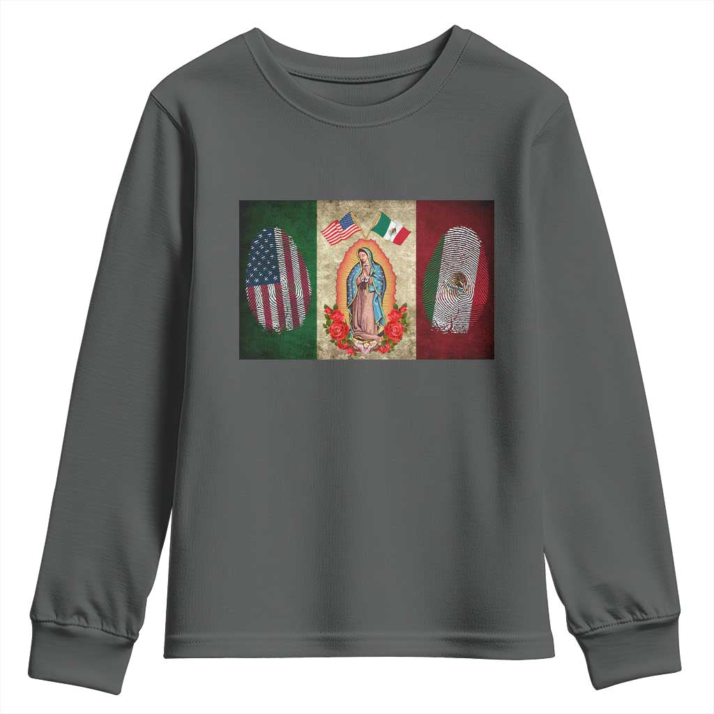Mexico Flag Youth Sweatshirt Virgin Mary Mexican American Patriotic Mexican Roots - Wonder Print Shop
