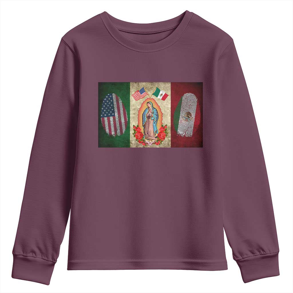 Mexico Flag Youth Sweatshirt Virgin Mary Mexican American Patriotic Mexican Roots - Wonder Print Shop