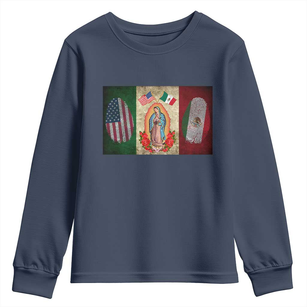 Mexico Flag Youth Sweatshirt Virgin Mary Mexican American Patriotic Mexican Roots - Wonder Print Shop