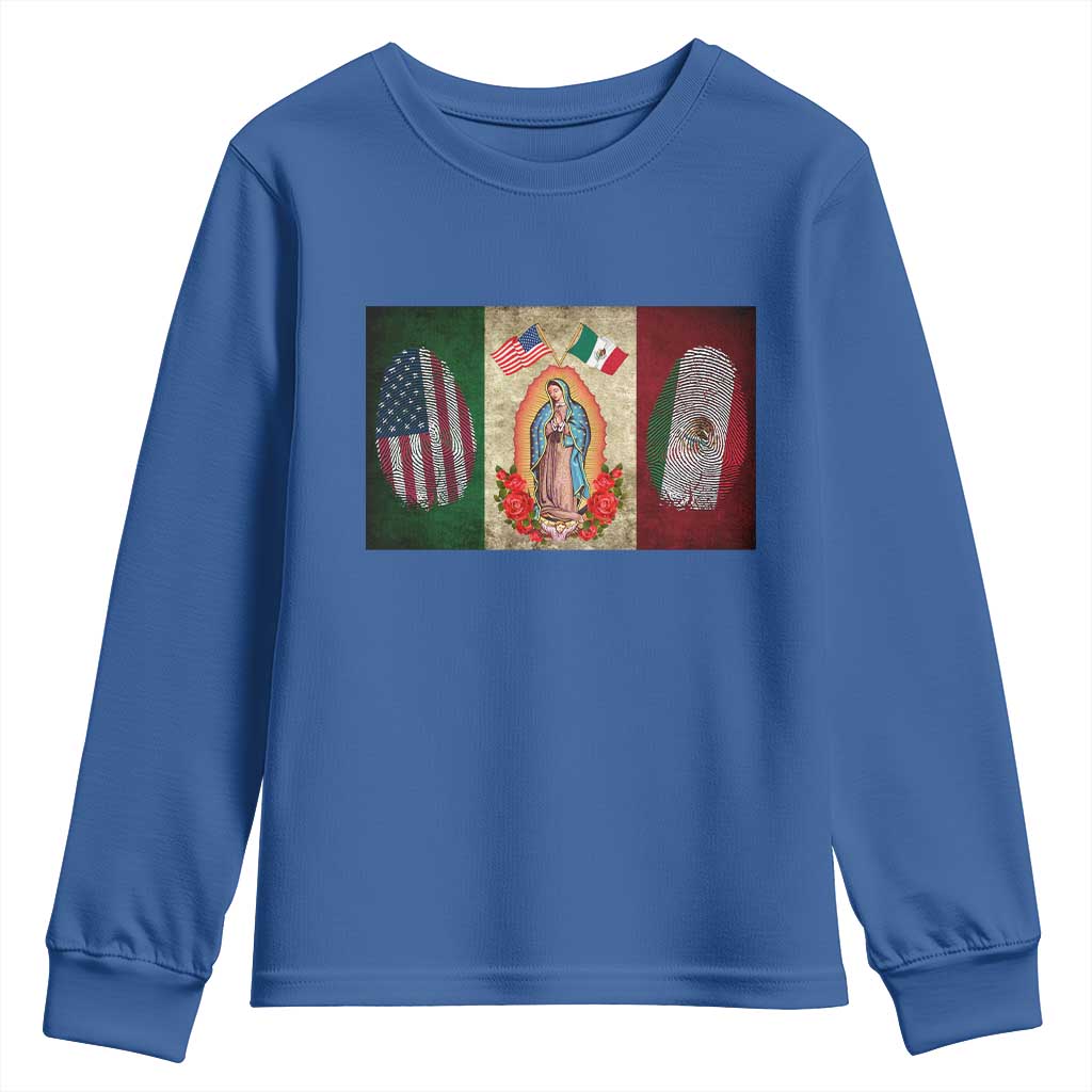Mexico Flag Youth Sweatshirt Virgin Mary Mexican American Patriotic Mexican Roots - Wonder Print Shop