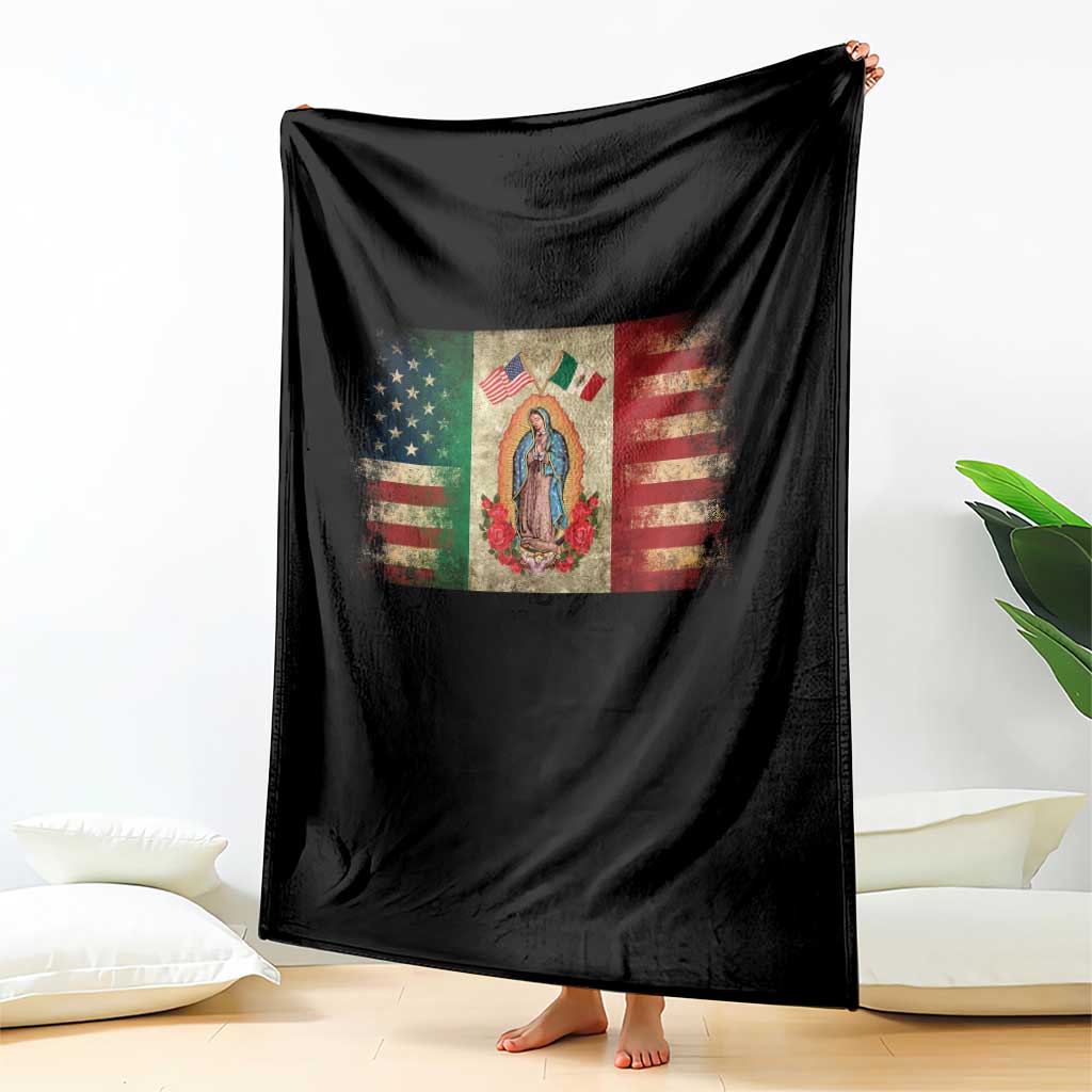 American Mexican Flag Throw Blanket Virgin Mary Mexico Heritage Mexican Roots - Wonder Print Shop