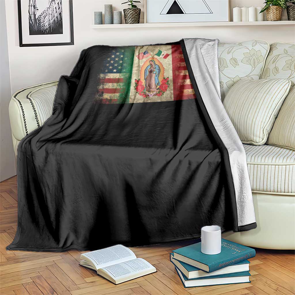 American Mexican Flag Throw Blanket Virgin Mary Mexico Heritage Mexican Roots - Wonder Print Shop