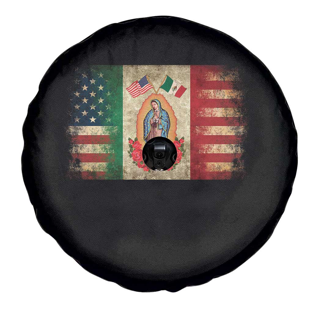 American Mexican Flag Spare Tire Cover Virgin Mary Mexico Heritage Mexican Roots - Wonder Print Shop