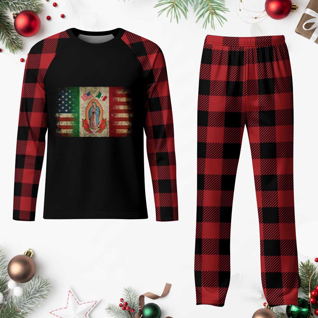 American Mexican Flag Plaid Pajama Set Virgin Mary Mexico Heritage Mexican Roots - Wonder Print Shop
