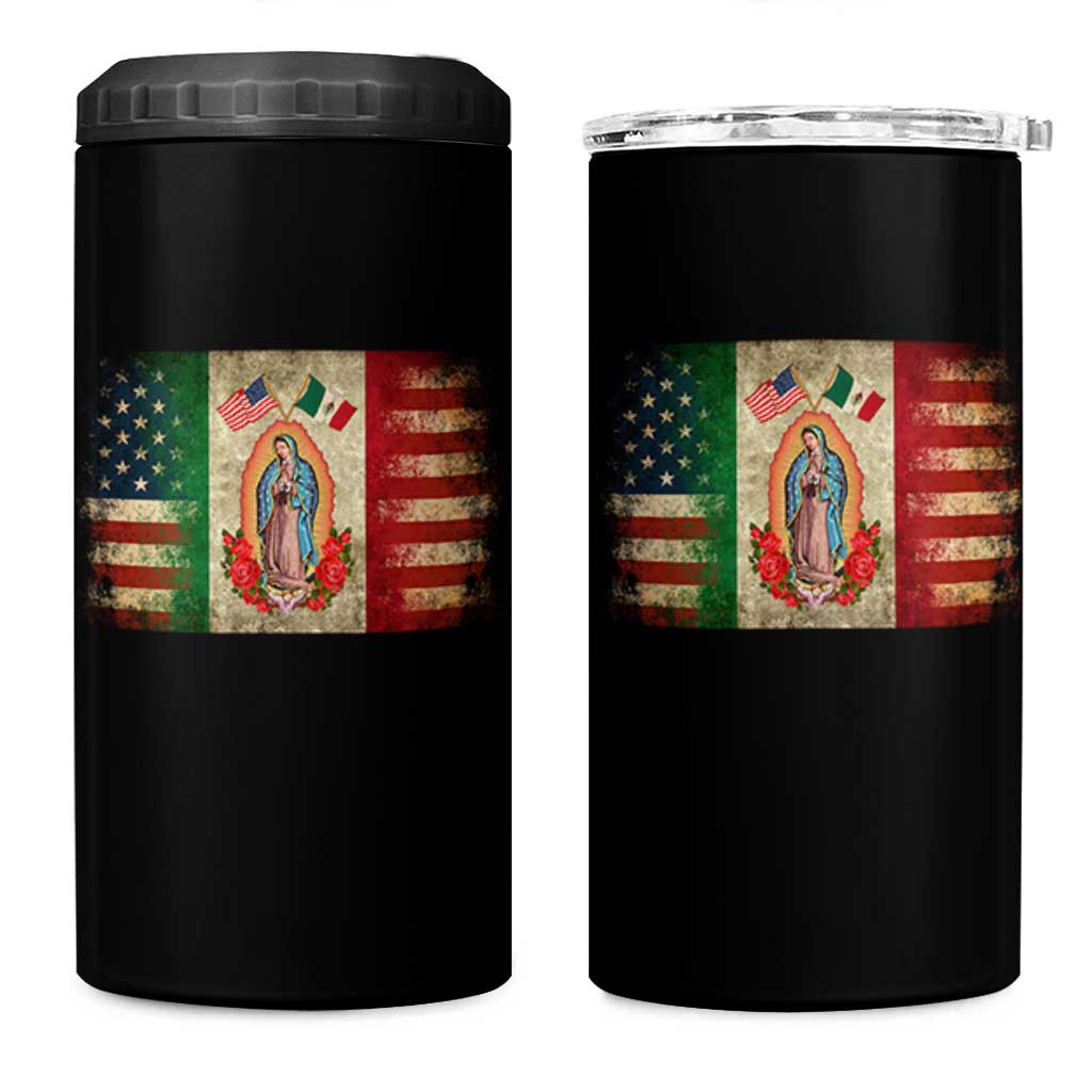 American Mexican Flag 4 in 1 Can Cooler Tumbler Virgin Mary Mexico Heritage Mexican Roots - Wonder Print Shop
