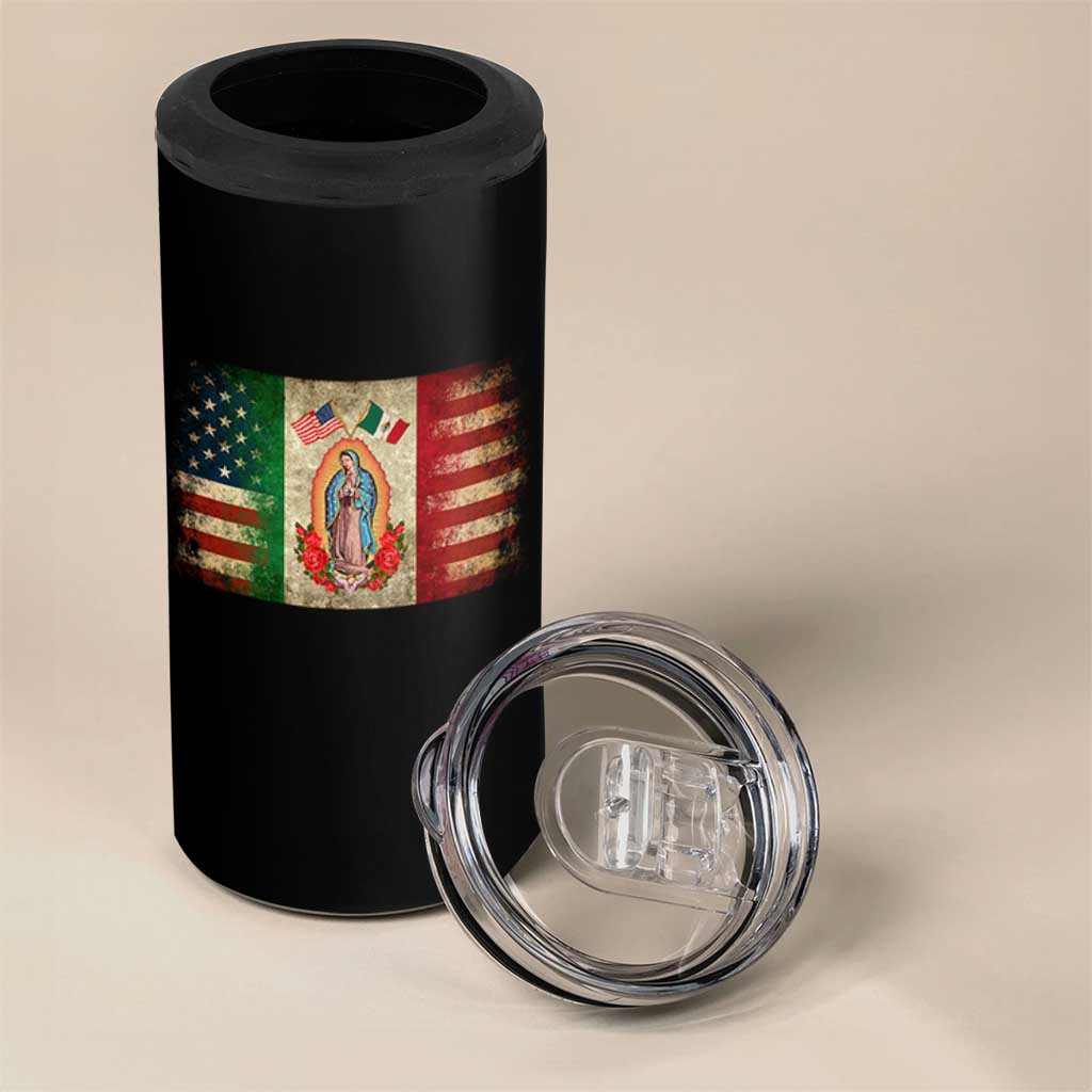 American Mexican Flag 4 in 1 Can Cooler Tumbler Virgin Mary Mexico Heritage Mexican Roots - Wonder Print Shop