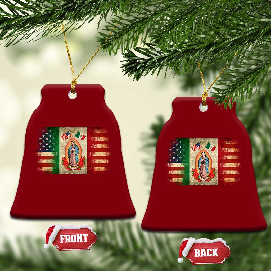 American Mexican Flag Ceramic Ornament Virgin Mary Mexico Heritage Mexican Roots - Wonder Print Shop