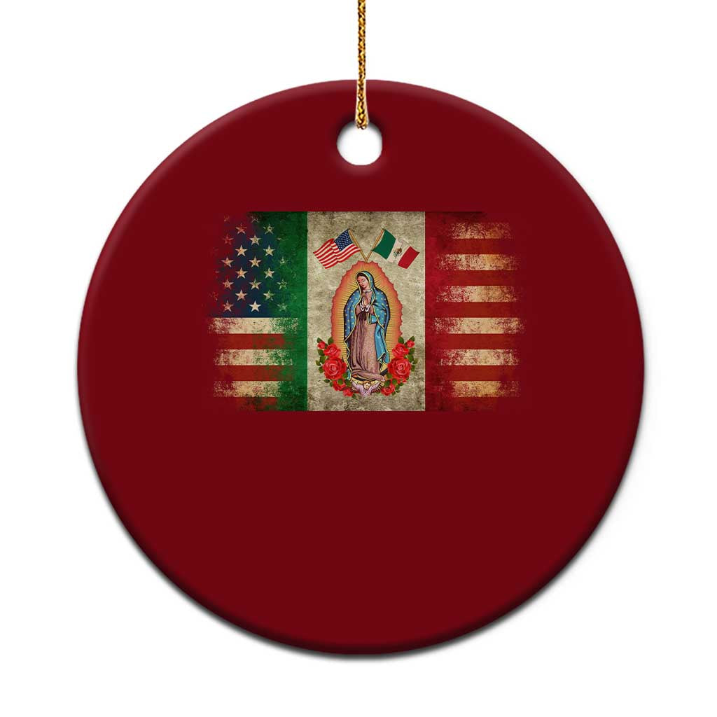 American Mexican Flag Ceramic Ornament Virgin Mary Mexico Heritage Mexican Roots - Wonder Print Shop