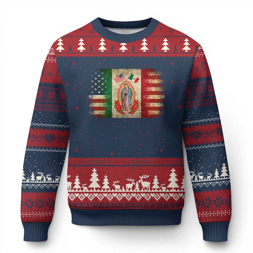 American Mexican Flag Ugly Christmas Sweater Virgin Mary Mexico Heritage Mexican Roots - Wonder Print Shop