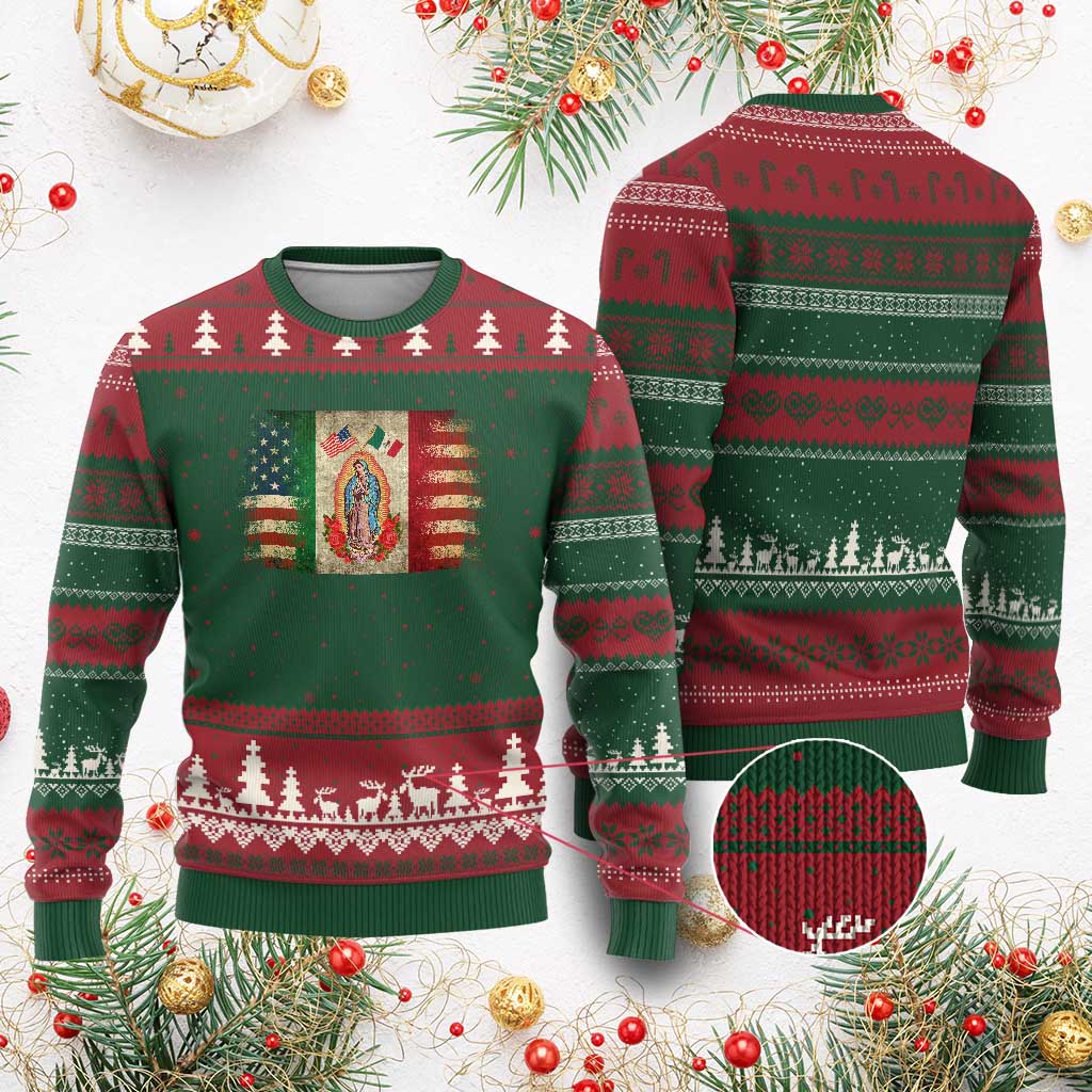American Mexican Flag Ugly Christmas Sweater Virgin Mary Mexico Heritage Mexican Roots - Wonder Print Shop