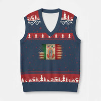 American Mexican Flag V-Neck Knit Sweater Vest Virgin Mary Mexico Heritage Mexican Roots - Wonder Print Shop