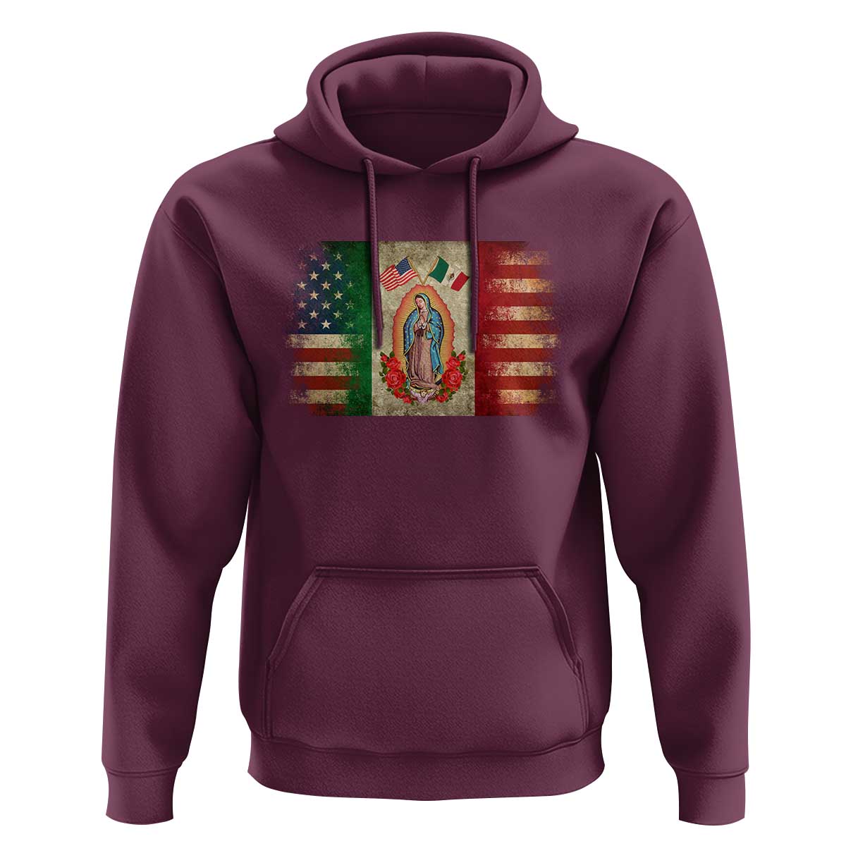 American Mexican Flag Hoodie Virgin Mary Mexico Heritage Mexican Roots - Wonder Print Shop