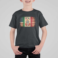 American Mexican Flag T Shirt For Kid Virgin Mary Mexico Heritage Mexican Roots - Wonder Print Shop
