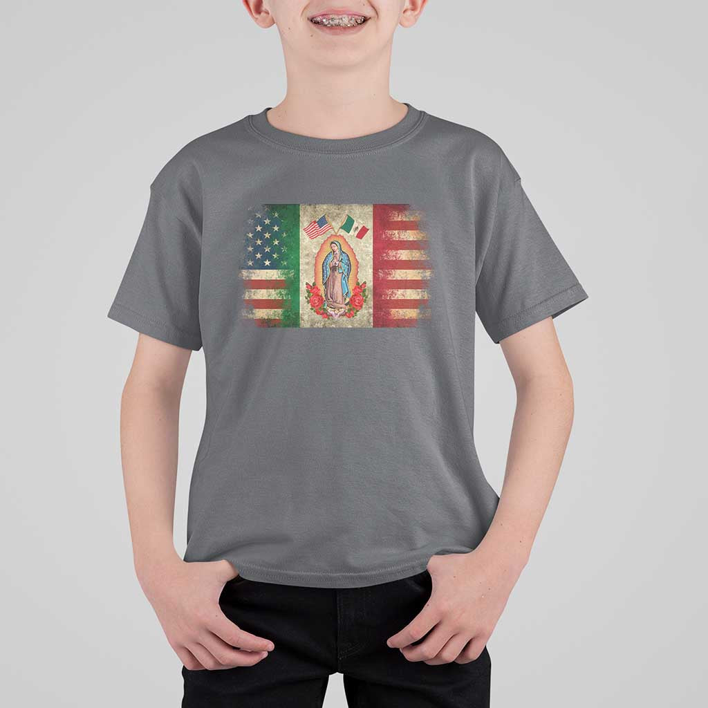 American Mexican Flag T Shirt For Kid Virgin Mary Mexico Heritage Mexican Roots - Wonder Print Shop