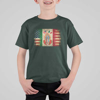 American Mexican Flag T Shirt For Kid Virgin Mary Mexico Heritage Mexican Roots - Wonder Print Shop
