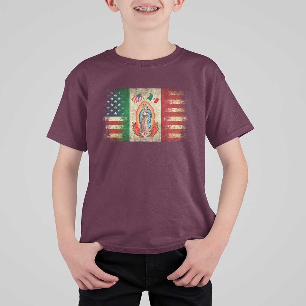American Mexican Flag T Shirt For Kid Virgin Mary Mexico Heritage Mexican Roots - Wonder Print Shop