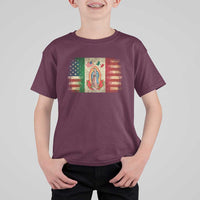 American Mexican Flag T Shirt For Kid Virgin Mary Mexico Heritage Mexican Roots - Wonder Print Shop