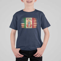 American Mexican Flag T Shirt For Kid Virgin Mary Mexico Heritage Mexican Roots - Wonder Print Shop