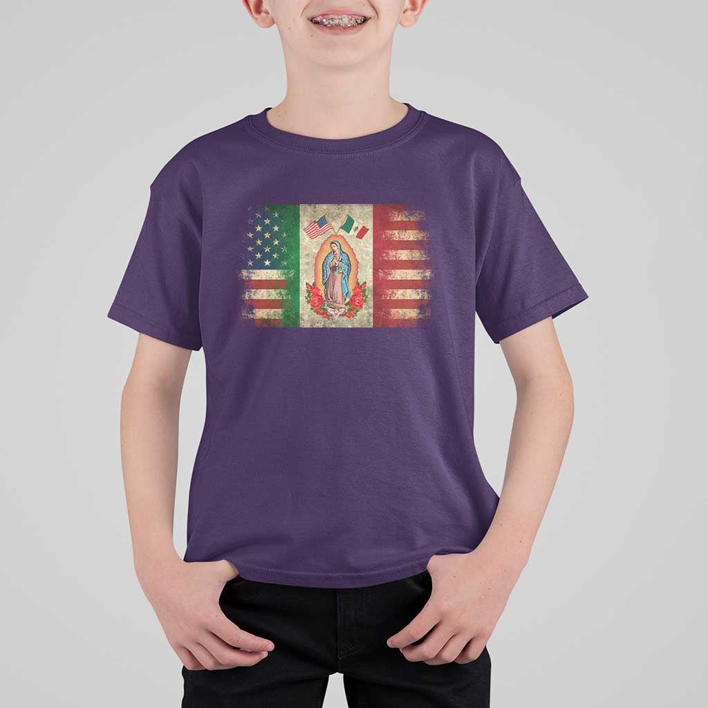American Mexican Flag T Shirt For Kid Virgin Mary Mexico Heritage Mexican Roots - Wonder Print Shop