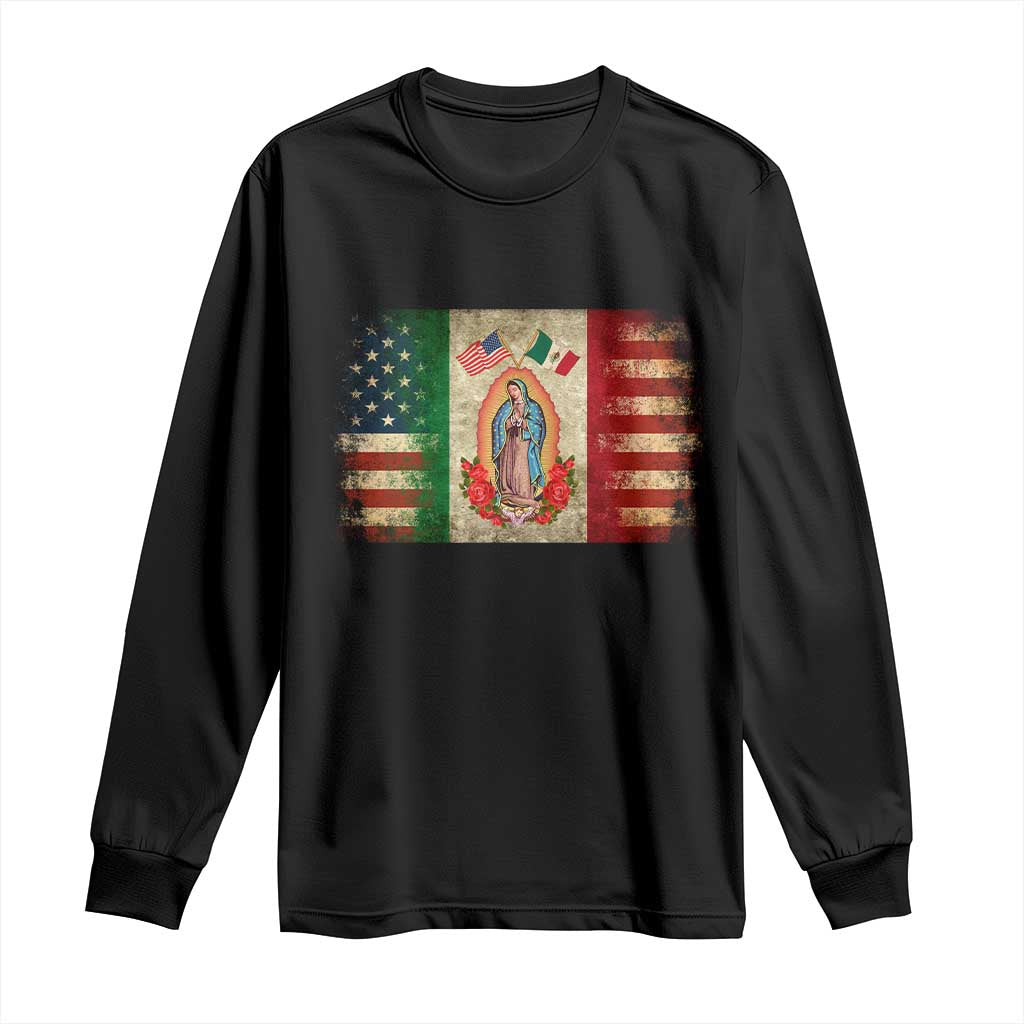 American Mexican Flag Long Sleeve Shirt Virgin Mary Mexico Heritage Mexican Roots - Wonder Print Shop