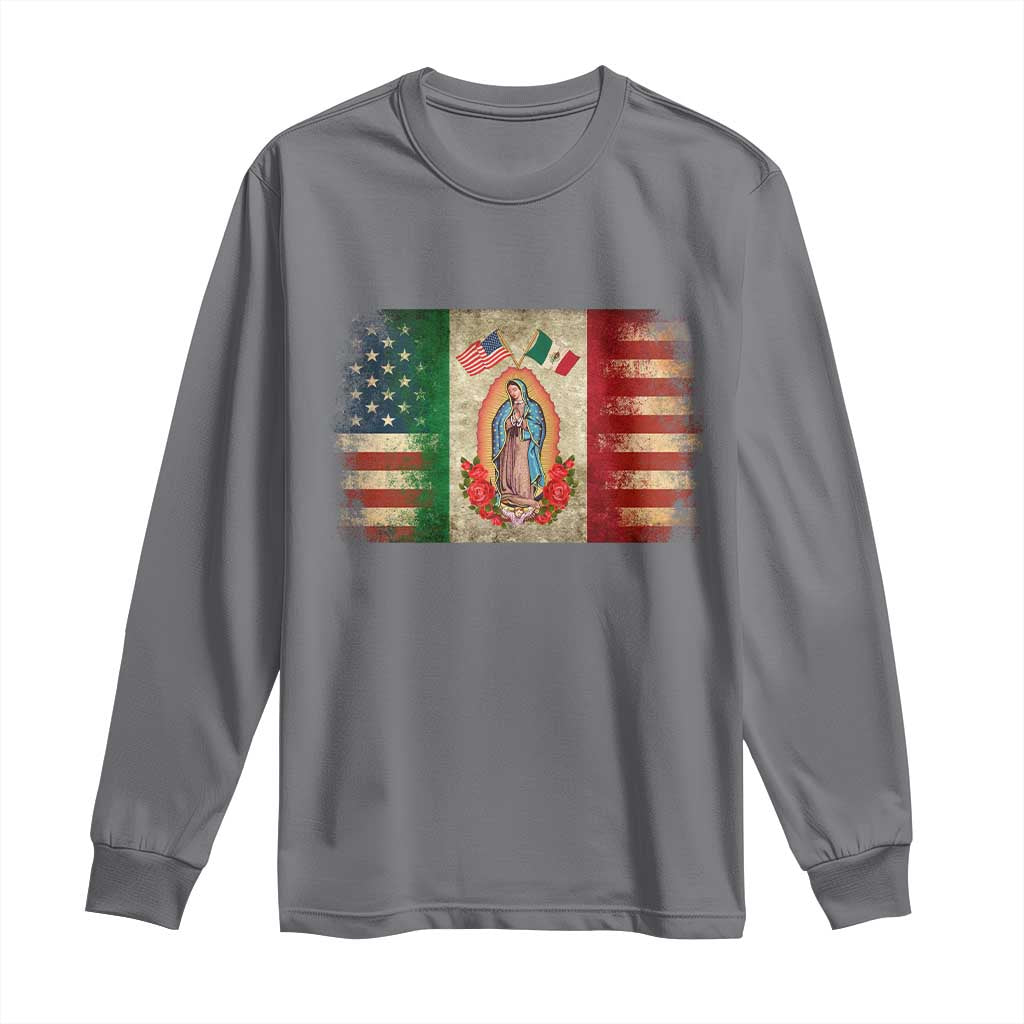 American Mexican Flag Long Sleeve Shirt Virgin Mary Mexico Heritage Mexican Roots - Wonder Print Shop